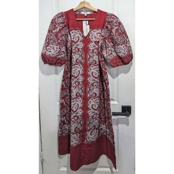 Nwt Sea Ny | Theodora Puff Sleeve Dress In Red Paisley - Picture 2 of 11